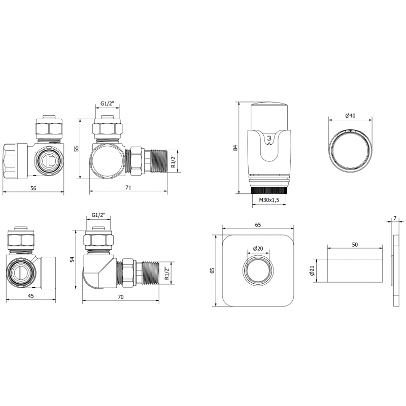 Mexen G00 Axialer Thermostat-Set mit S-Abdeckung, gold - W903-900-909-50