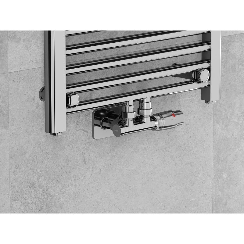 Mexen G00 thermostatisches Eckset mit Abdeckung S, Duplex, DN50, Chrom - W907-900-910-01