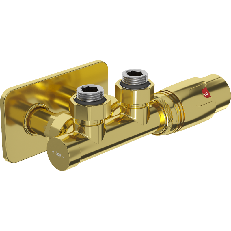 Mexen G00 Thermostatset, Eckform mit Abdeckung S, Duplex, DN50, gold - W907-900-910-50
