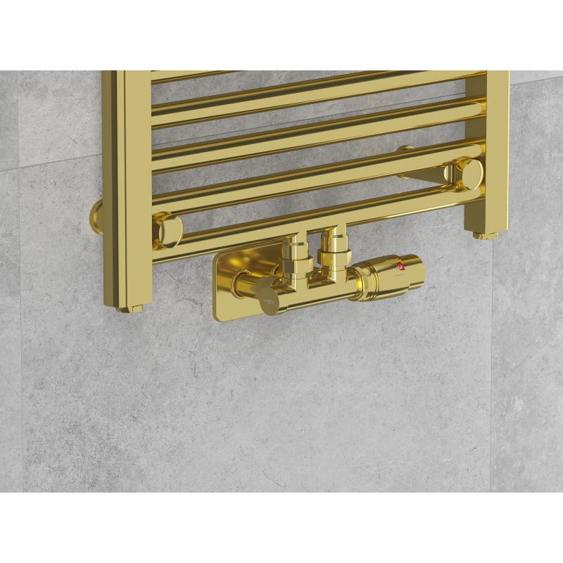 Mexen G00 Thermostatset, Eckform mit Abdeckung S, Duplex, DN50, gold - W907-900-910-50