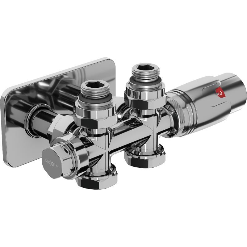 Mexen G00 Thermostat-Set, Winkeleinbau/gerade, mit Abdeckung S, Duplex, DN50, Chrom - W908-900-910-01