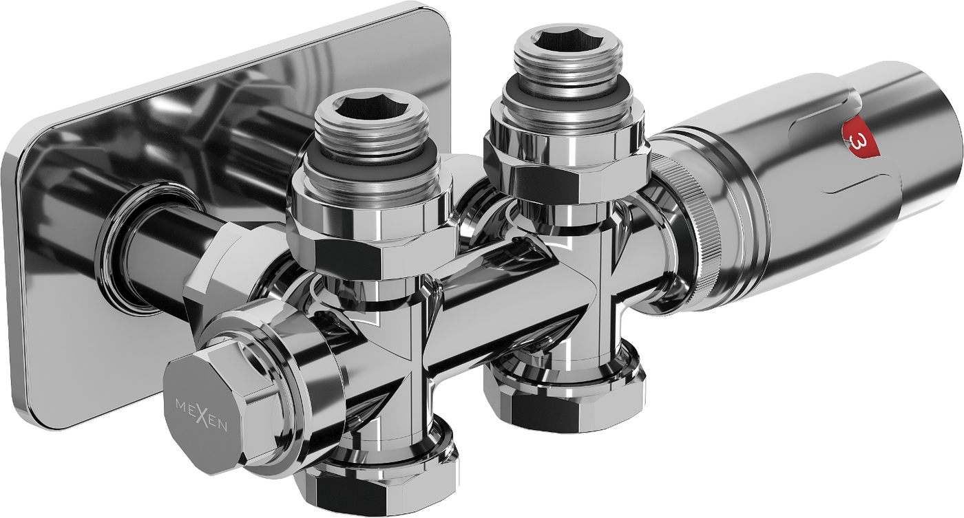 Mexen G00 Thermostat-Set Eckig/Gerade mit Verkleidung S, Duplex, DN50, Chrom - W908-900-910-01