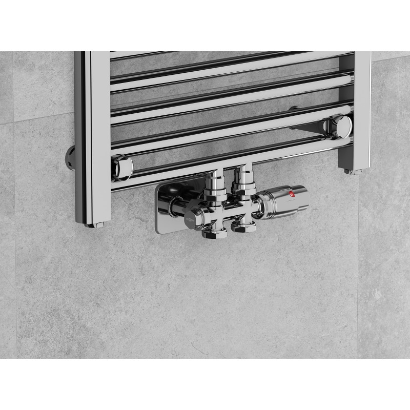 Mexen G00 Thermostat-Set, Winkeleinbau/gerade, mit Abdeckung S, Duplex, DN50, Chrom - W908-900-910-01