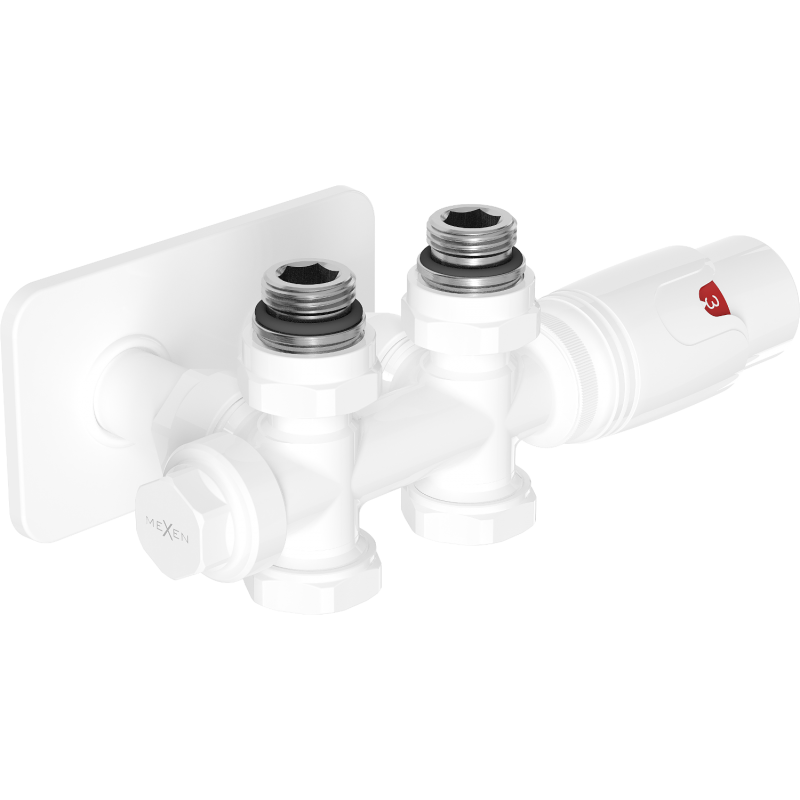 Mexen G00 Thermostat-Set Eckig/Gerade mit Blende S, Duplex, DN50, Weiß - W908-900-910-20