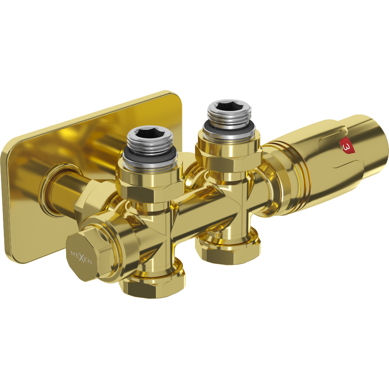 Mexen G00 Thermostat-Set, Eck-/Gerade mit Abdeckung S, Duplex, DN50, golden - W908-900-910-50