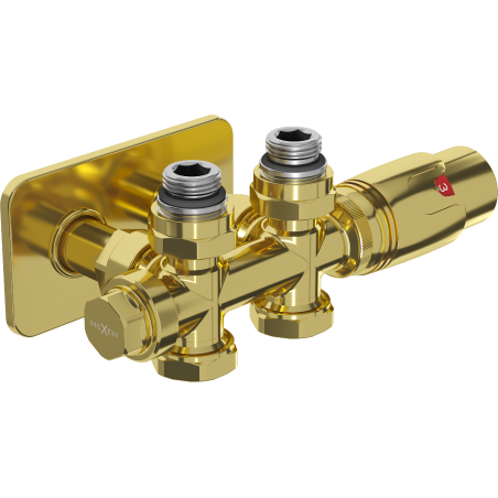 Mexen G00 Thermostat-Set, Eck-/Gerade mit Abdeckung S, Duplex, DN50, golden - W908-900-910-50
