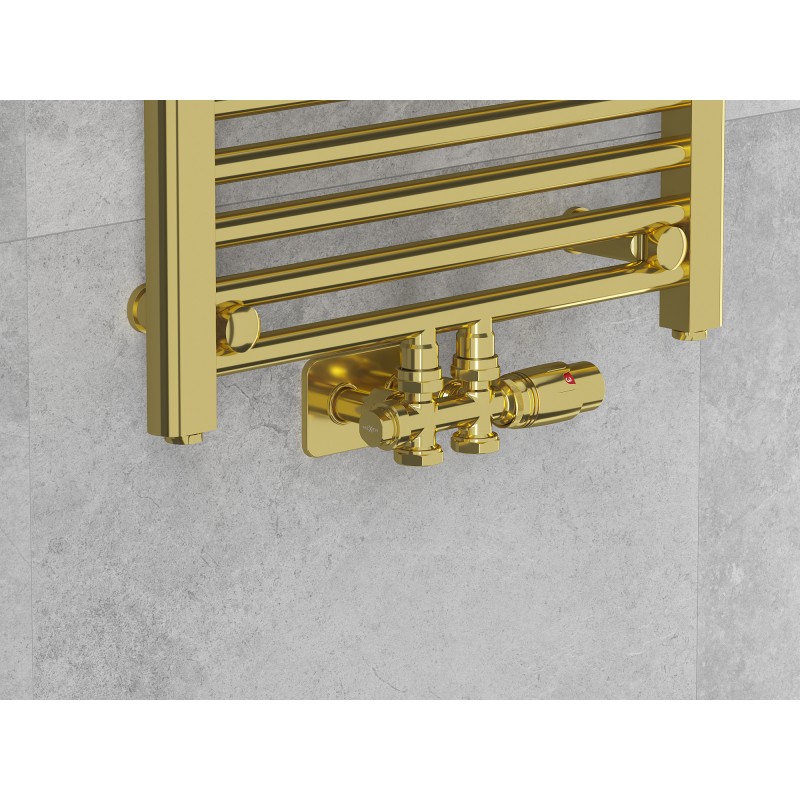 Mexen G00 Thermostat-Set, Eck-/Gerade mit Abdeckung S, Duplex, DN50, golden - W908-900-910-50