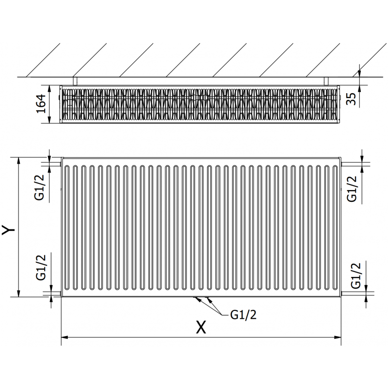 Mexen CC33 Plattenheizkörper 900 x 1500 mm, unterer Mittelanschluss, 4773 W, Anthrazit - W6C33-090-150-66