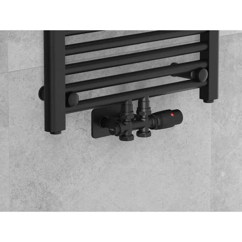 Mexen G00 Thermostat-Set Winkel/Gerade mit Abdeckplatte S, Duplex, DN50, schwarz - W908-900-910-70
