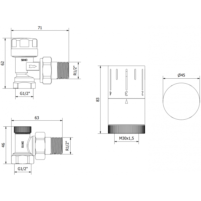Mexen G05 Thermostat-Set, Winkelform, Weiß - W901-958-20