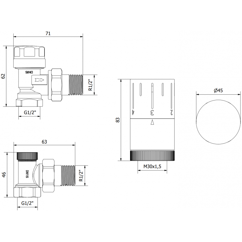 Mexen G05 Eck-Thermostatventil Set, schwarz - W901-958-70