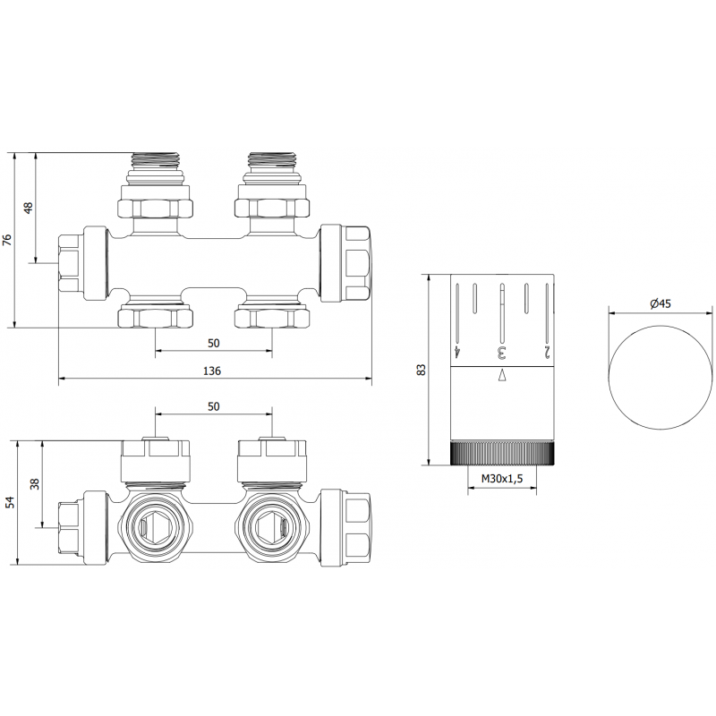 Mexen G05 Thermostatset, Eckig/Gerade, Duplex, DN50, Weiß - W908-958-20