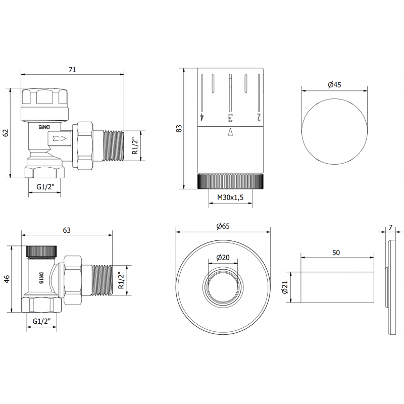 Mexen G05 Thermostat-Set, Eckig mit Abdeckung R, Gold - W901-958-904-50