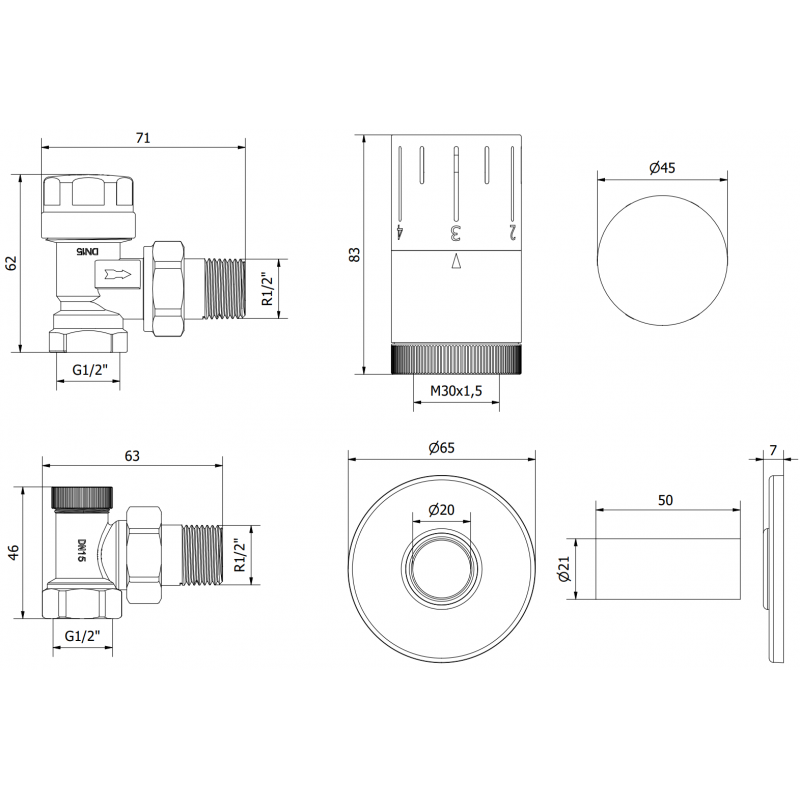 Mexen G05 Winkliges Thermostat-Set mit Abdeckung R, schwarz - W901-958-904-70