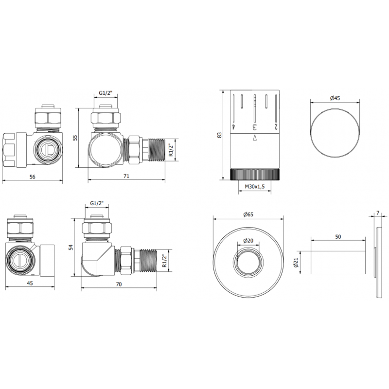 Mexen G05 Axiales Thermostat-Set mit Verkleidung R, Anthrazit - W903-958-904-66