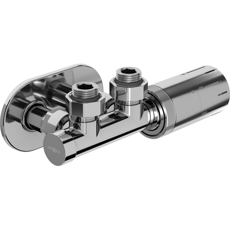 Mexen G05 winkliges Thermostat-Set mit Rosette R, Duplex, DN50, Chrom - W907-958-905-01