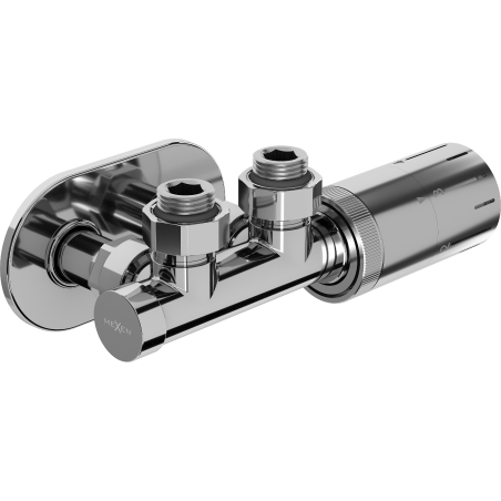 Mexen G05 winkliges Thermostat-Set mit Rosette R, Duplex, DN50, Chrom - W907-958-905-01