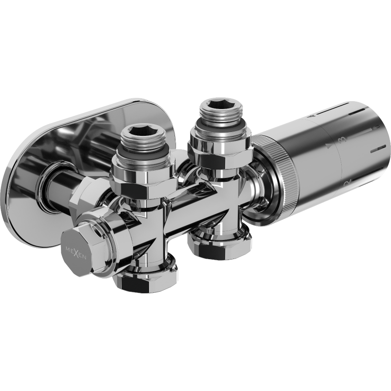Mexen G05 Thermostat-Set, winkel-/gerade mit Blende R, Duplex, DN50, Chrom - W908-958-905-01