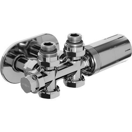 Mexen G05 Thermostat-Set, winkel-/gerade mit Blende R, Duplex, DN50, Chrom - W908-958-905-01