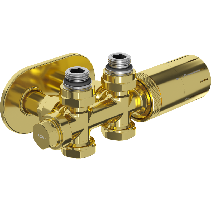 Mexen G05 Thermostat-Set winkelig/gerade mit Abdeckung R, Duplex, DN50, gold - W908-958-905-50