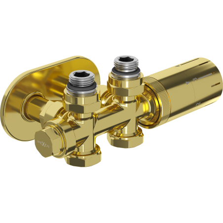 Mexen G05 Thermostat-Set winkelig/gerade mit Abdeckung R, Duplex, DN50, gold - W908-958-905-50