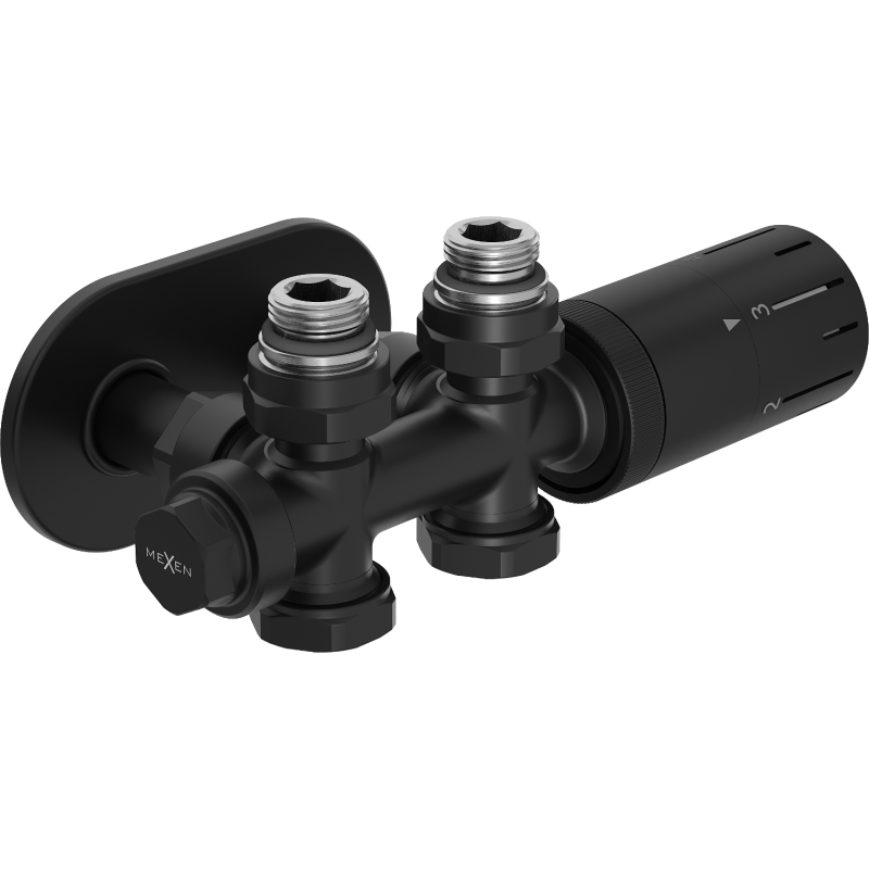 Mexen G05 Thermostat-Set, Winkel-/Gerade-Version mit Abdeckung R, Duplex, DN50, schwarz - W908-958-905-70