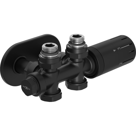 Mexen G05 Thermostat-Set, Winkel-/Gerade-Version mit Abdeckung R, Duplex, DN50, schwarz - W908-958-905-70