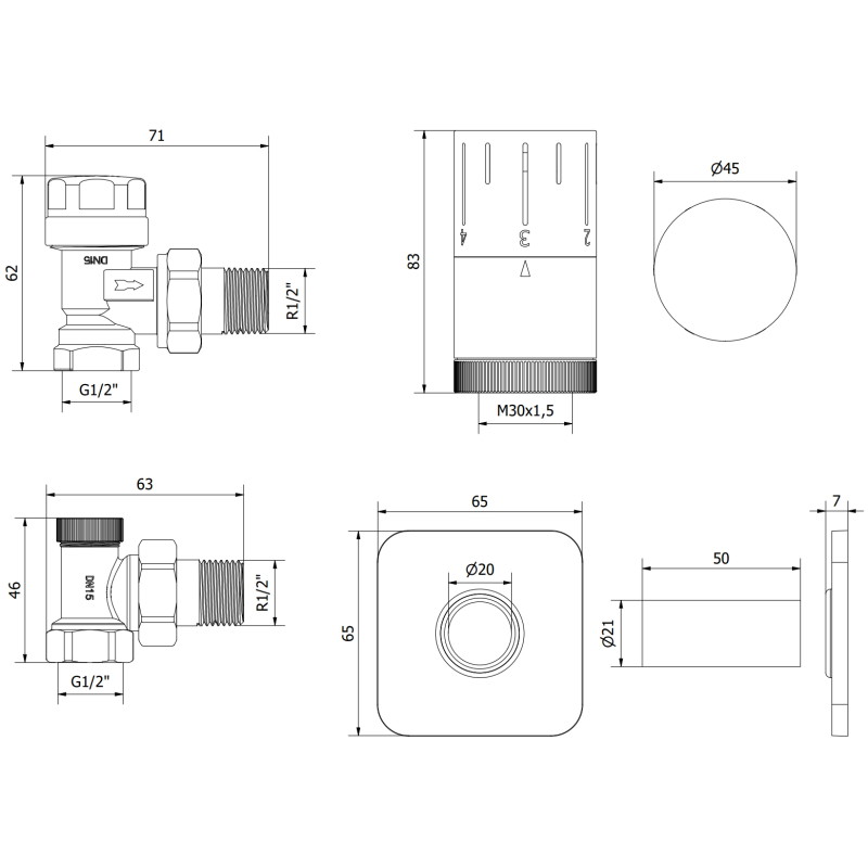 Mexen G05 Winkliges Thermostat-Set mit Abdeckung S, Chrom - W901-958-909-01