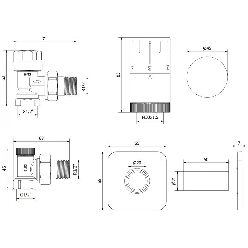 Mexen G05 Thermostat-Set Eckventil mit Abdeckung S, Gold - W901-958-909-50