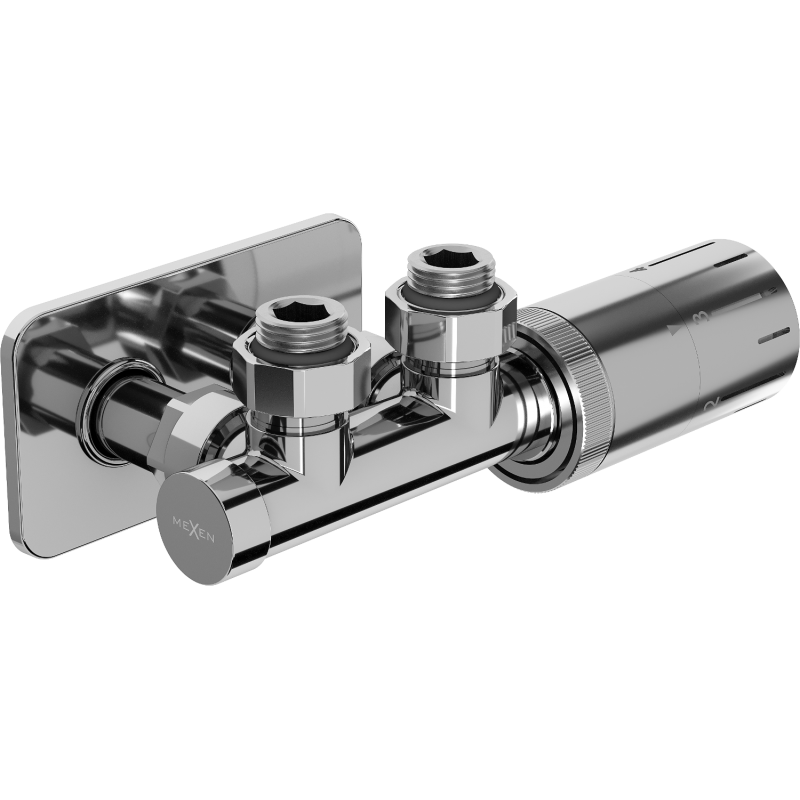 Mexen G05 Eck-Thermostatset mit S-Abdeckung, Duplex, DN50, Chrom - W907-958-910-01