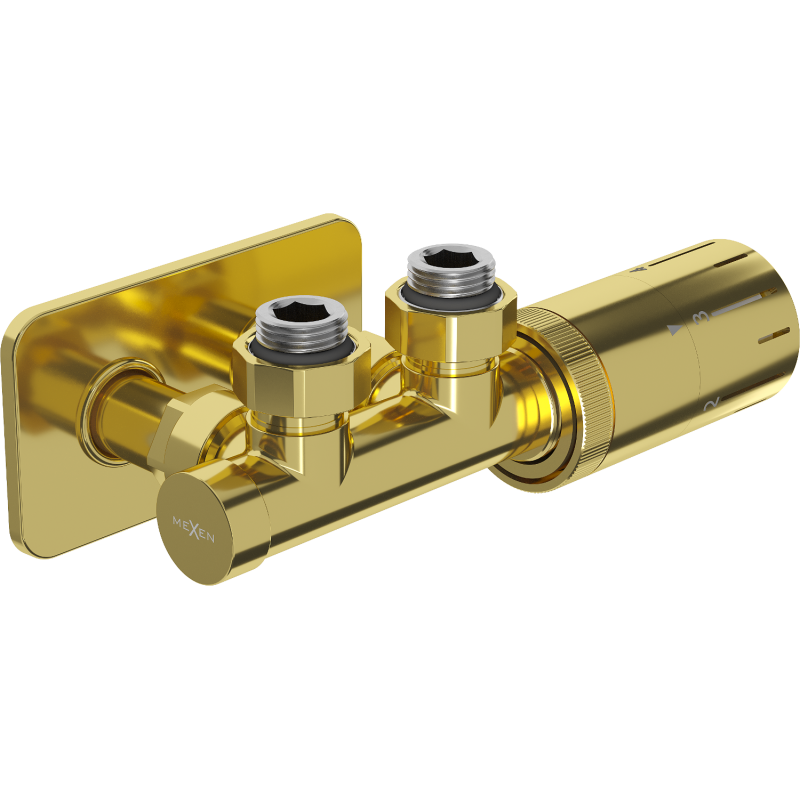 Mexen G05 thermostatisches Eckventil-Set mit S-Abdeckung, Duplex, DN50, gold - W907-958-910-50