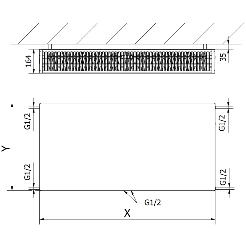 Mexen CCF33 Flacher Plattenheizkörper 300 x 1300 mm, mittiger unterer Anschluss, 1612 W, Anthrazit - W6C33F-030-130-66