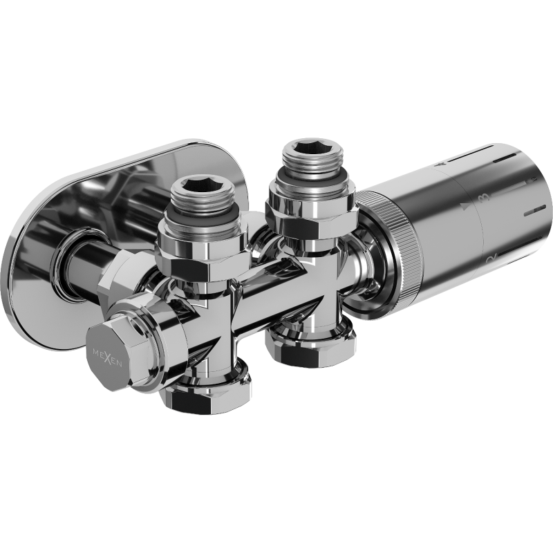 Mexen G05 Thermostat-Set Winkel-/Gerade mit Abdeckung S, Duplex, DN50, Chrom - W908-958-910-01