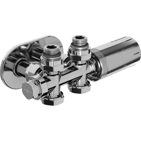 Mexen G05 Thermostat-Set Winkel-/Gerade mit Abdeckung S, Duplex, DN50, Chrom - W908-958-910-01