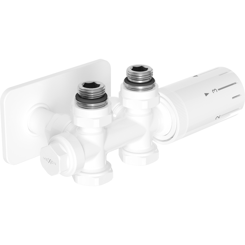 Mexen G05 Thermostatset Winkel/Gerade mit Abdeckung S, Duplex, DN50, weiß - W908-958-910-20