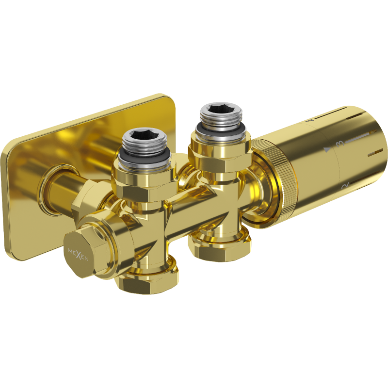 Mexen G05 Thermostat-Set, Eck-/Gerade-Ausführung mit Abdeckung S, Duplex, DN50, Gold - W908-958-910-50
