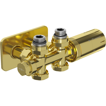 Mexen G05 Thermostat-Set, Eck-/Gerade-Ausführung mit Abdeckung S, Duplex, DN50, Gold - W908-958-910-50