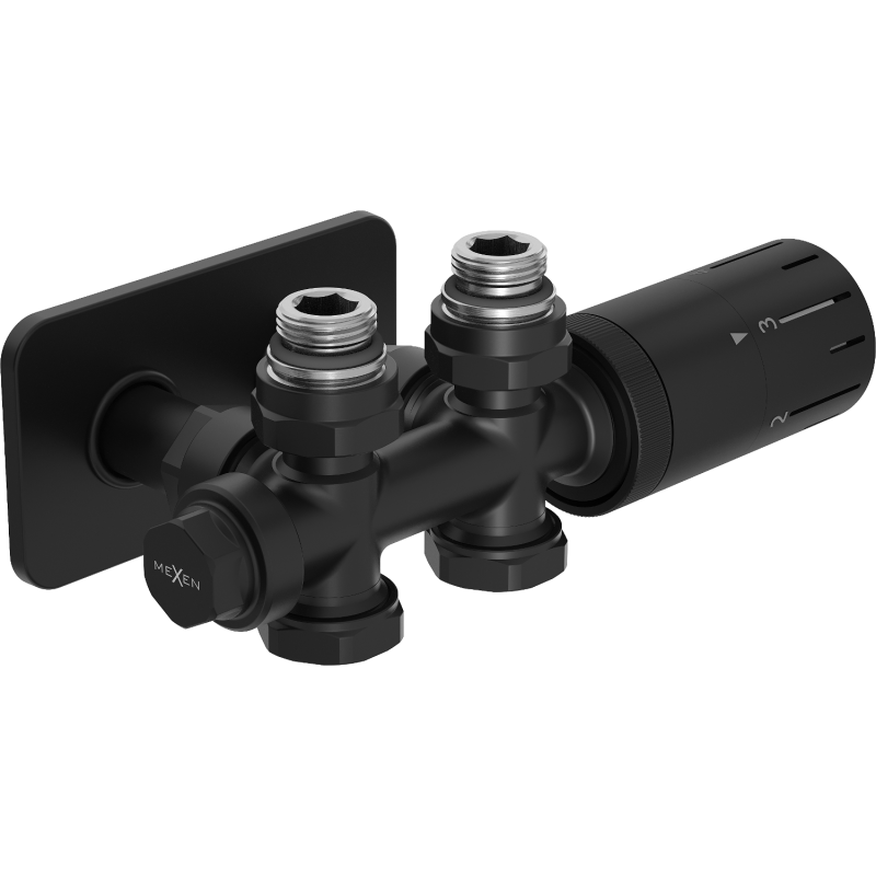Mexen G05 Thermostat-Set, Winkel-/Geradform mit Abdeckung S, Duplex, DN50, schwarz - W908-958-910-70