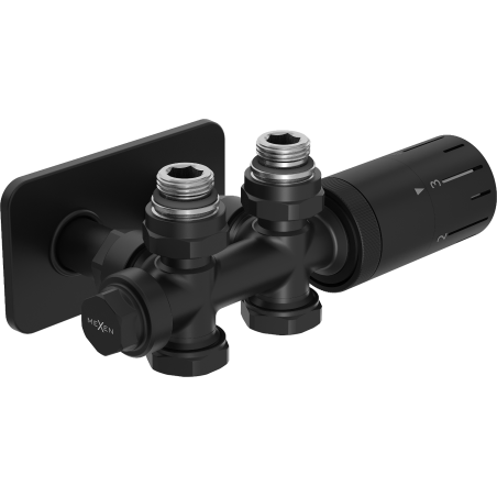 Mexen G05 Thermostat-Set, Winkel-/Geradform mit Abdeckung S, Duplex, DN50, schwarz - W908-958-910-70