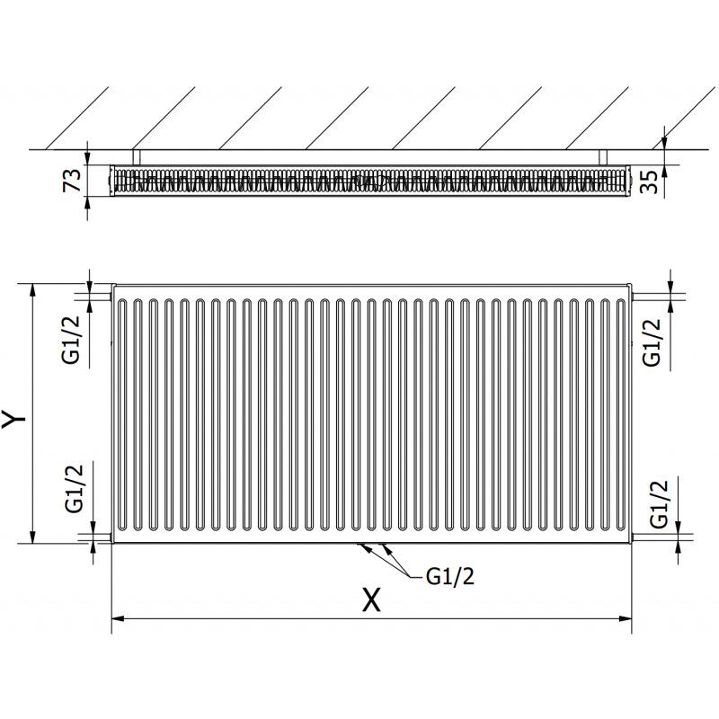 Mexen CC21 Plattenheizkörper 900 x 400 mm, mittlerer unterer Anschluss, 710 W, schwarz - W6C21-090-040-70