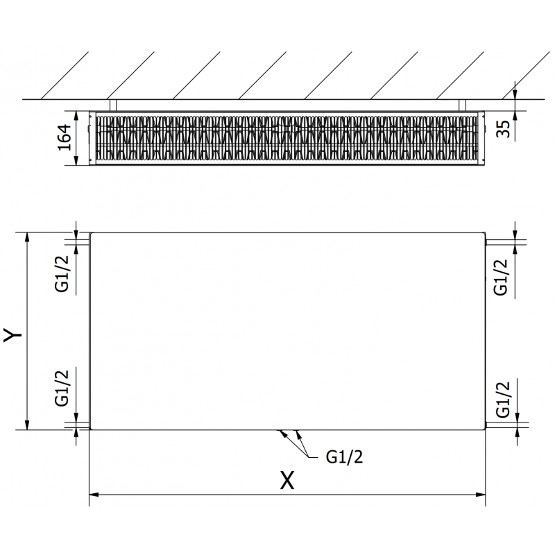 Mexen Flat CCF33 Plattenheizkörper 600 x 2000 mm, mittlerer Bodenanschluss, 4402 W, Anthrazit - W6C33F-060-200-66