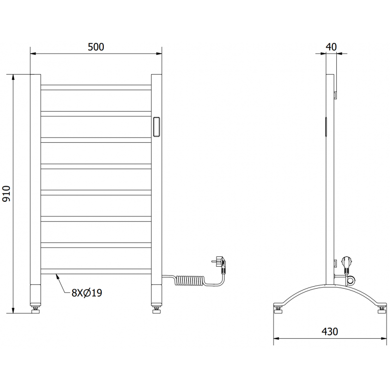 Mexen Oso Elektrischer Heizkörper 2-in-1 stehend 910 x 500 mm, 200 W, schwarz - W304-0910-500-00-70