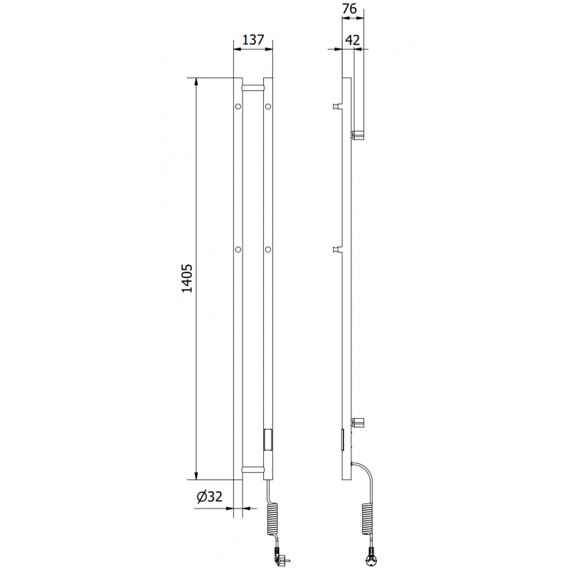 Mexen Pino Elektroheizkörper mit Handtuchhaltern 1405 x 137 mm, 150 W, weiß - W301-1405-137-00-20