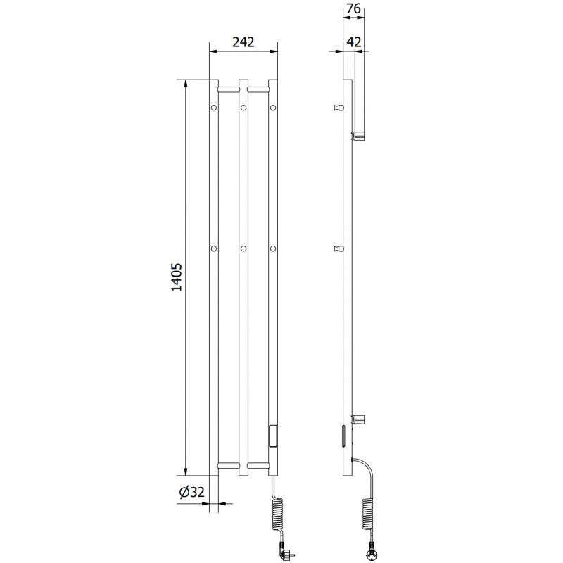 Mexen Pino elektrischer Heizkörper mit Handtuchhaltern 1405 x 242 mm, 200 W, schwarz - W301-1405-242-00-70