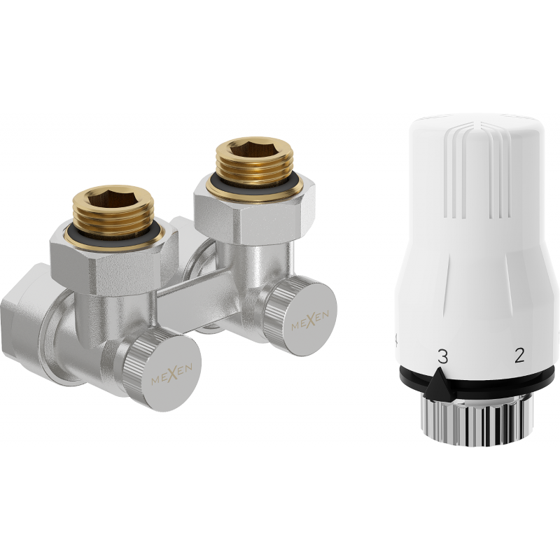 Mexen G02 Thermostat-Set, Zwei-Rohr DN50, Eckversion 1/2"x16 mm, Nickel - W911-016-928-01
