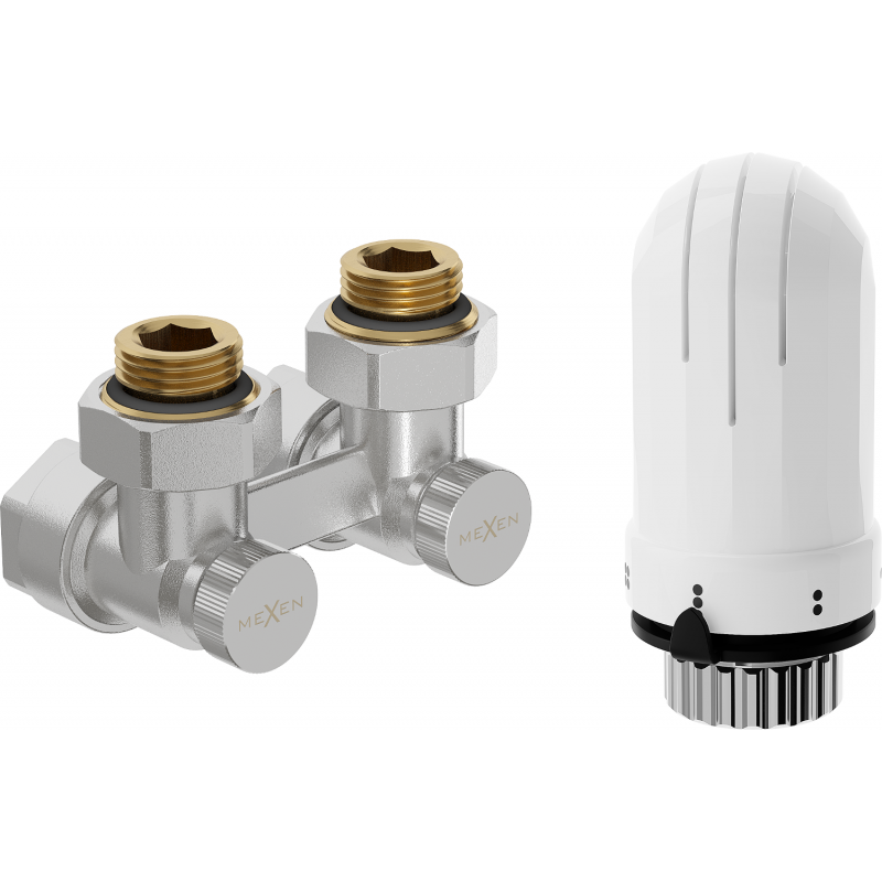 Mexen G03 thermostatisches Set, zweirohrig DN50, 1/2"x16 mm Eckventil, Nickel - W911-016-938-01