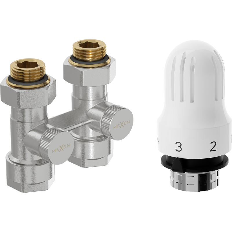 Mexen G04 Thermostatset zweirohrig DN50, gerade 1/2"x16 mm, Nickel - W912-016-948-01