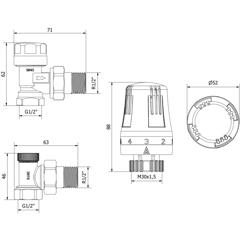 Mexen G01 thermostatisches Set, Winkel, Nickel - W913-012-918-01