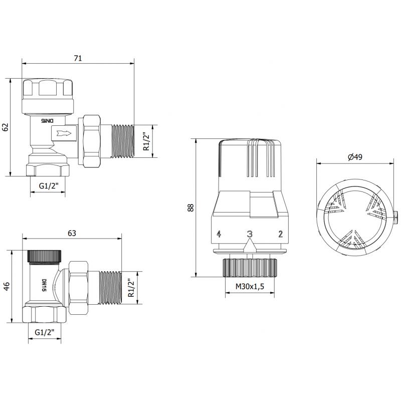 Mexen G02 Thermostat-Set, Winkelform, Nickel - W913-012-928-01