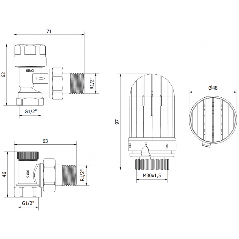 Mexen G03 Thermostat-Set, Eckform, Nickel - W913-012-938-01